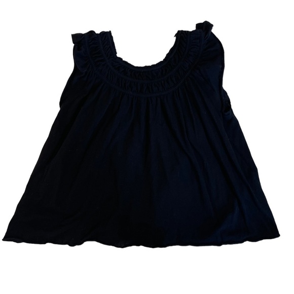 Free People We the Free Pleated Top Size Med. Black Flutter Sleeve Crew Neck GUC - Picture 2 of 7